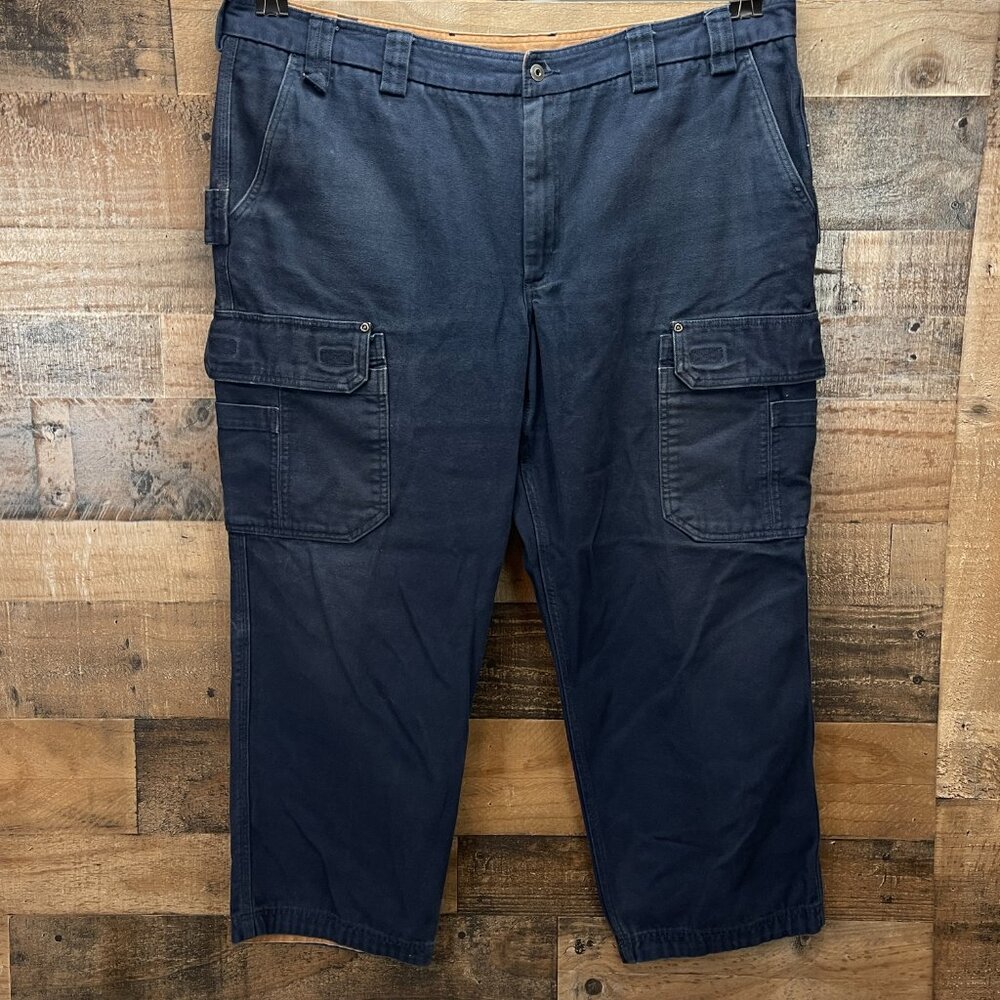 Duluth Trading Cargo Pants Mens 46x30 Navy Blue Relaxed Fit Canvas Workwear